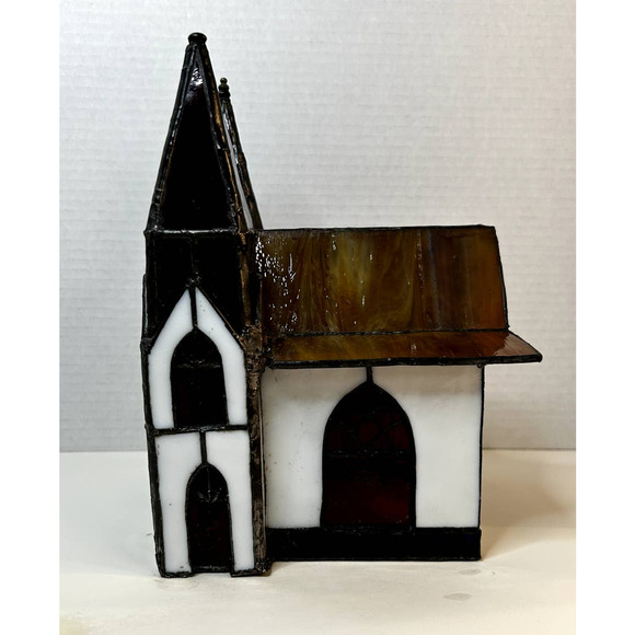 Vintage Tiffany Style Stained Glass Cathedral Church Christmas Tabletop Decor - Picture 10 of 12